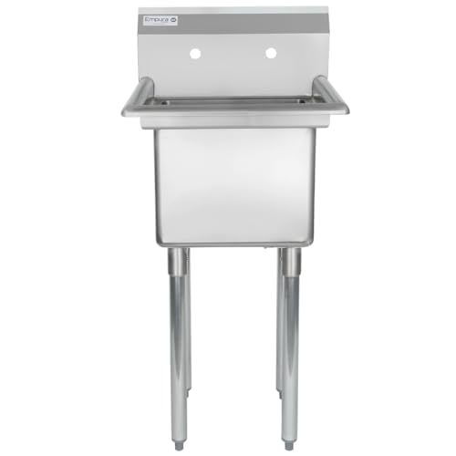 Image of Empura 23 inch Wide Stainless Steel One Compartment Commercial Sink | Prep Utility 15 x 15 Bowl for Restaurant Laundry Garage | 3.5 inch Drain Basket, 9.75 inch Backsplash, 23 inchW x 23.5 inchD x 44.25 inchH, 18 Gauge, NSF