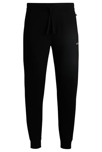 BOSS Pantalones de chándal de forro polar con dobladillo cerrado para hombre, Negro, L