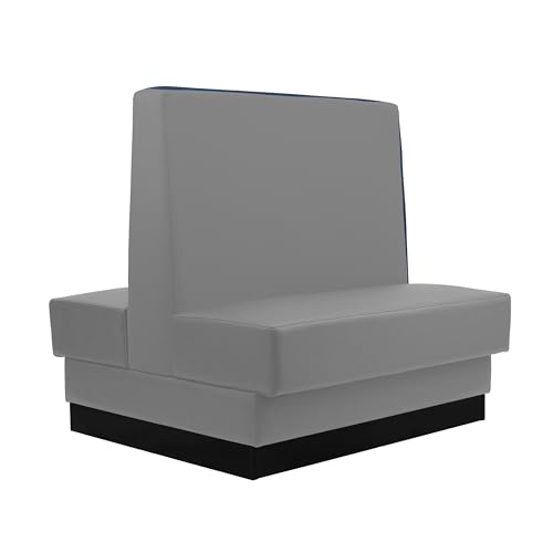 Image of FDP Double-Sided Four Person Commercial-Grade Durable Vinyl Restaurant Booth Seat Heavy-Duty Wall-Flush Design for Diner, Lounge and Cafeteria Bench Seating, Two Step Assembly - Dark Gray