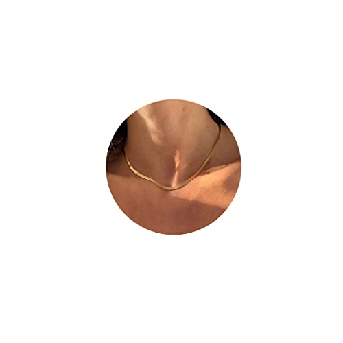 Tewiky Gold Necklace for Women, Dainty Gold Herringbone Necklace Simple Gold Choker Necklaces 14k Gold Plated Gold Chain Necklace Trendy Necklaces Aesthetic Gold Jewelry for Women Girls
