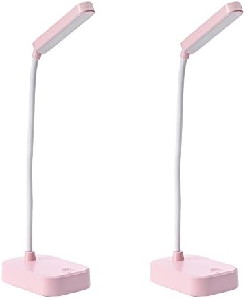 Battery powered desk lamp,Small desk lamp set of 2 Pink,Desk lamp powered by usb,3 position adjustable light,360° rotating hose,White eye protection light,Small cordless table lamp,Mini table lamp