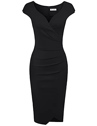 MUXXN Women's 50s Retro Audrey Hepburn Bandage Party Pencil Dress (Black M)