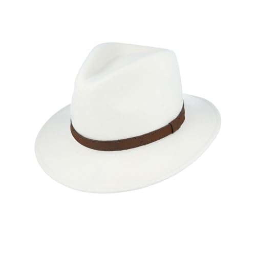 Image of Novella Noori Wool Felt Fedora Hat - Classic Wide Brim, Durable Build, Crush-Resistant, Lightweight and Breathable Timeless Men's Hat - All Season Felt Fedora (UK, M, White)