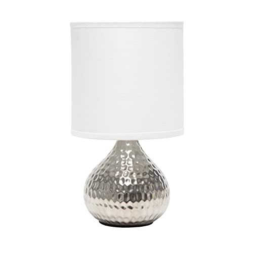 Simple Designs Lt2073-Svw Mini Hammered Texture Silver Drip Table Lamp With White Shade #TOP1