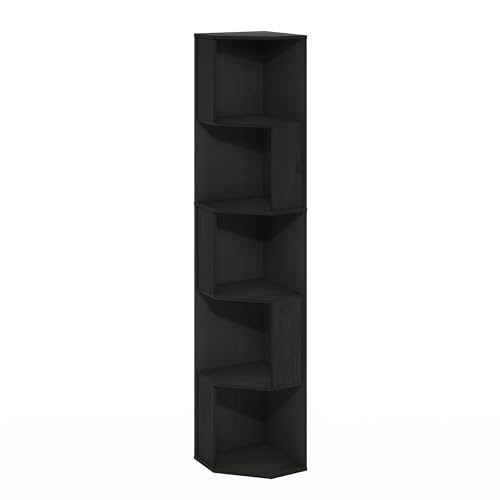 Image of Furinno ECON Corner Shelf, 5-Tier Corner Book Shelf, Standing Storage Shelves, Cube Display Rack, Bookshelf, for Organization and Storage, Living Room, Home Office, Espresso