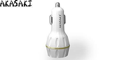 Image of Akasaki AC-26 Dual Port Car Charger with Data Cable (White)