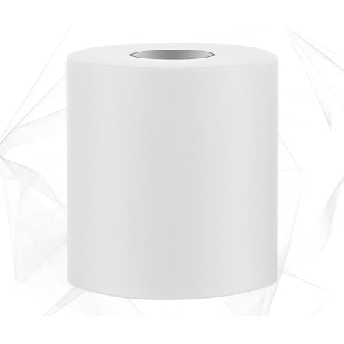 Swpeet Rouleau de tulle blanc de 15,2 cm x 181,4 m - Bobine de tulle en polyester idéal pour le bricolage, les décorations de fête d'anniversaire, de...