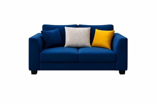 Image of SOCOZI Trevano 3+2 Seater Fabric Sofa Set with Ottoman | Soft Velvet Suede Upholstery | Modern Living Room Furniture (Blue-Light Grey)