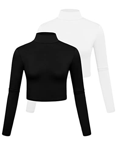 Image of Kindcall Lightweight Mock Turtleneck Crop Tops Long Sleeve Casual Base Layer for Women