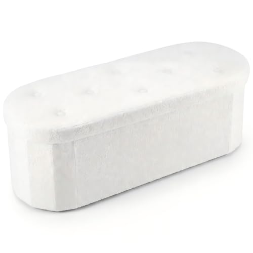 DUMOS 43 Inch Storage Ottoman Bench End of Bed, White