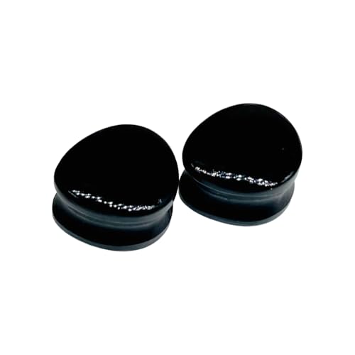 Natural Black Onyx Gemstone Double Flared Teardrop Ear Plugs – Handmade Stone Gauges for Stretched Ears – Organic Body Piercing Jewelry – Pair (50 mm)