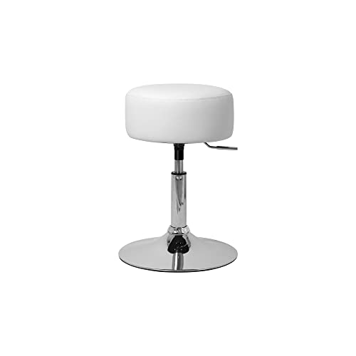 ML-Design Tabouret de Travail, Rond, Blanc, Ø 33 cm, Hauteur Réglable 52-65 cm, Synthétique/Acier Chromé, Assise sans Dossier, Tabouret Design de...