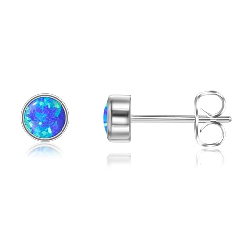 Titan Ohrringe Hypoallergen Damen Herren Mädchen G23 Titan Ohrstecker Kleine Blau Opal Ohrstecker 5mm