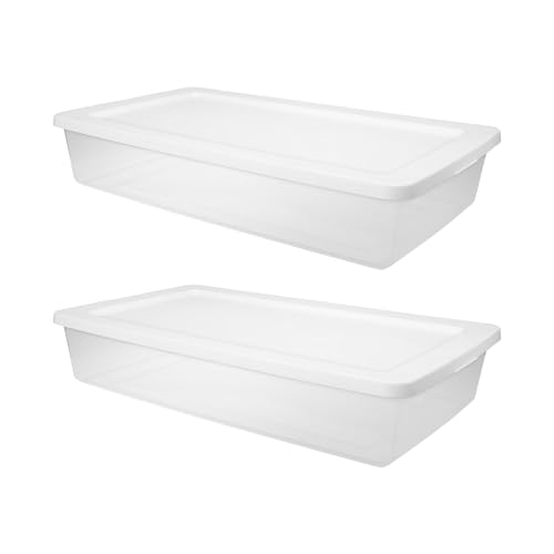 (2 Pack) 41 Quart Under Bed Storage Containers, Flat Storage Bins with Lids, Plastic Material Stackable, for Bedroom, Garage, Pantry, Closet & Home Organization, White