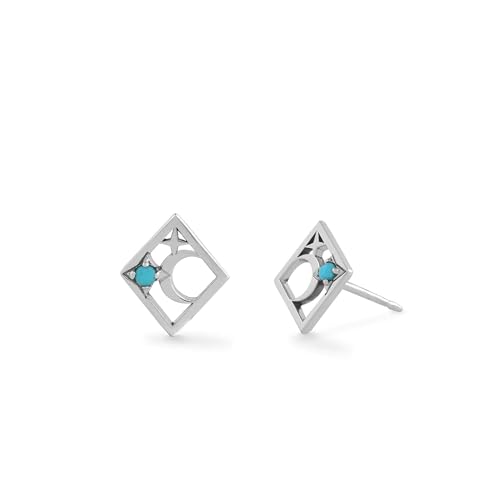 Boma Jewelry Sterling Silver Crescent Moon & Turquoise Star Diamond Shaped Stud Earrings