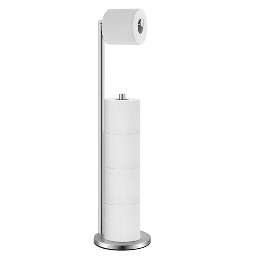 HEETA Toilet Roll Holder Free Standing Modern Toilet Paper Holder Stainless Steel Bathroom Stand Holds 5 Paper Rolls Non-Slip and Non-Rust Toilet Tissue Holder with Suction Cups and Weighted Base