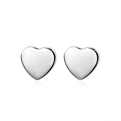 Boucles d'oreilles en Or Blanc 9k pour femme au cœur poli de 14 mm