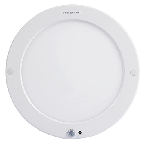 PIR LED Motion Sensor Ceiling Mounted Light Fixture, 18W Ultrathin Panel Shape, ON/Off Automatic from Dusk to Dawn (or Day&Night), Dual Sensor Mode Switchable