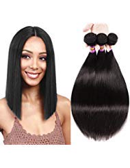 Brazilian Straight Human Hair 3 Bundles Unprocessed Brazilian Hair Bundles Straight Human Hair Extensions Brazilian Virgin Hair 3 Bundles Natural Color No Tangle Can Be Dyed( 12" 14" 16")