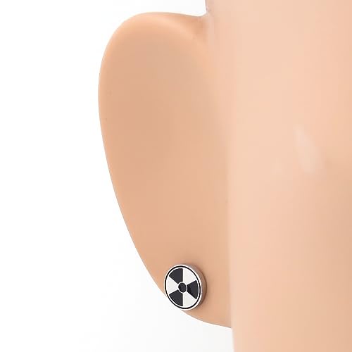 Pair Stainless Steel Silver-tone Black Radioactive Sign Symbol Post Stud Earrings 8mm2