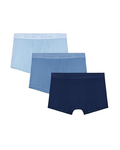 Organic Basics Men's Core 3' Organic Cotton Boxer Trunk Underwear 3-Pack, Azure Blue/Midnight...
