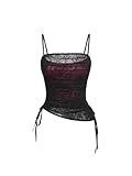 Verdusa Women's Goth Grunge Y2K Ruched Lace Cami Gothic Emo Clothes 2000s Tops Black Small
