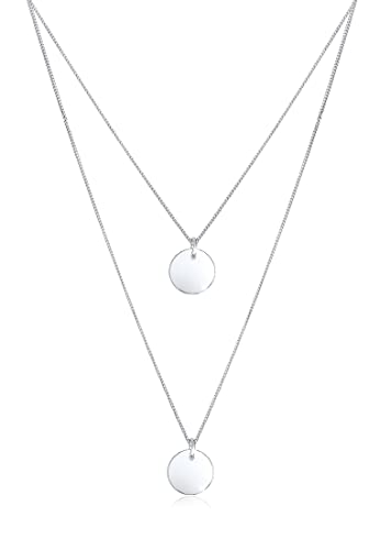 Elli Halskette Damen Plättchen Anhänger 2-lagig 925 Sterling Silbe – Ansicht 1