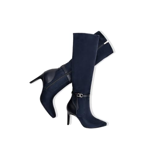 Image of Women's Knee High Boots Women Mid Heel Pointed Toe Tall Boots for Women High Heel Side Zipper with Buckle Bow Knots Long Boots for Fall Winter for Fall Winter