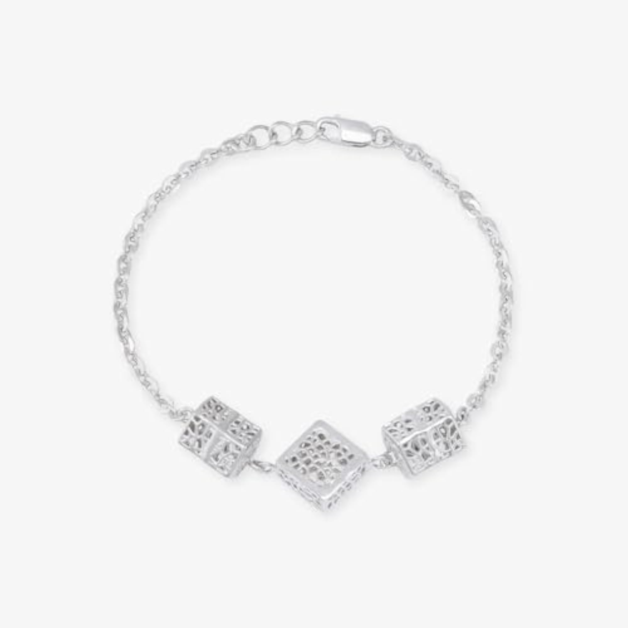 925 Sterling Silver Textured Cube Chain Bracelet for Women