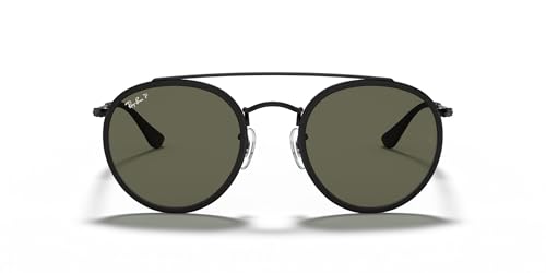 Ray-Ban Unisex RB3647N Double Bridge Round Sunglasses, Black/G-15 Green Polarized, 51 mm