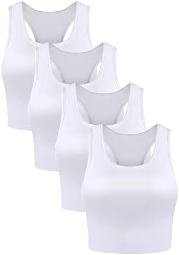 Boao 4 Pieces Basic Crop Tank Tops Sleeveless Racerback Crop Top for Women(White,Small)