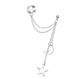 Elegantes pendientes de clip de aleación de oro y plata con colgantes de luna y estrella, joyería geométrica hecha a mano para mujeres y niñas, joyería geométrica de moda para mujeres, talla única