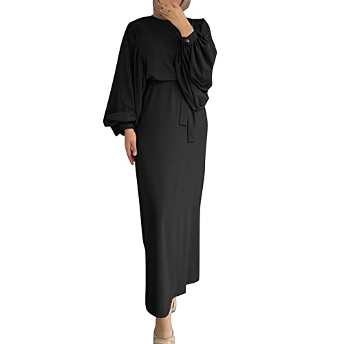 Muslim Kleider Lang Damen Ohne Hijab Langarm Flowy Elegant Sommerkleid Einfarbig Muslimische Kleidung Robe Abaya Islamische Gebetskleidung für Frauen