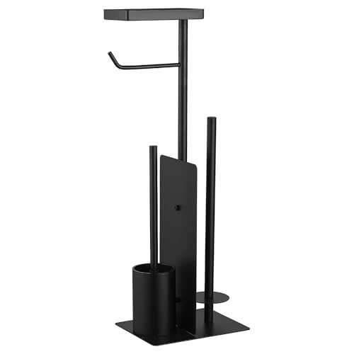 UESTELON Portarrollos Papel Higienico de Pie de Acero Inoxidable | Escobillero y Portarrollos para Baño con Estante y Almacenaje Papel Higienico | Soporte para Papel Higiénico y Escobilla Baño Negro