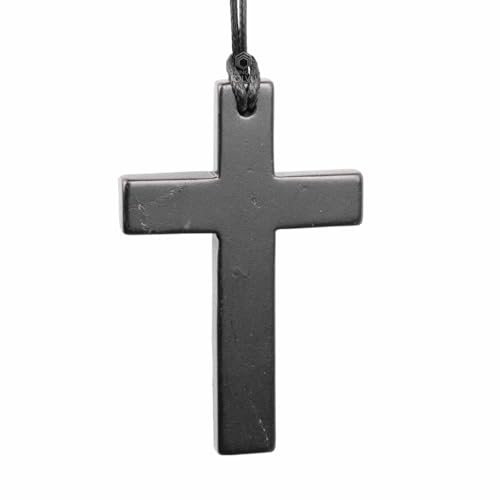 Shungite Cross - Necklace Made of Rare Authentic Black Russian Stone - Handmade - TOLVU