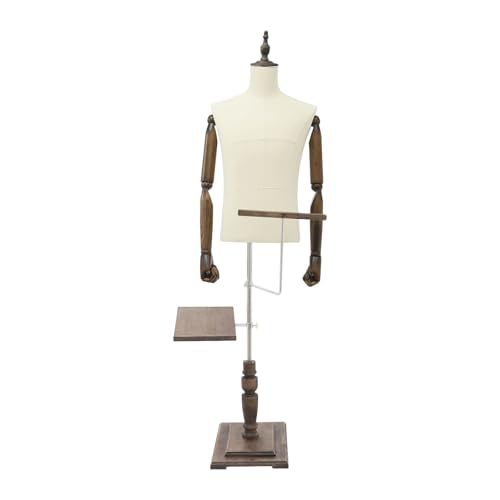 RjcdOPL Mannequin de Couture Homme Réglable 135–180 cm, Porte-Pantalon et Support à Chaussures, Socle Stable en Bois, Buste Autoportant pour Boutiques et...