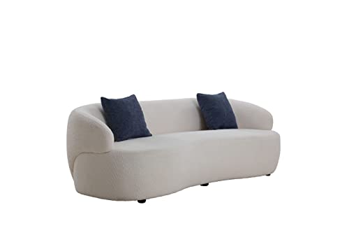 Image of KEIKI 87 inch Curved Oversized Boucle Cloud Sofa with Thickened Seat Cushions and Backrest, Modern Style 3-Seater Upholstered Corner Fluffy Couch, No Assembly Required, for Apartment, Living Room, Beige
