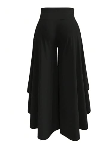 OYOANGLE Women's Plus Size High Waisted Asymmetrical Ruffle Hem Wide Leg Pants Flowy Palazzo Pants2