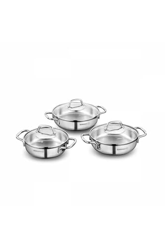 korkmaz Korkmaz A1675 Omelette Pan Set 6 Pieces Stainless Steel Glass Cover Solar Base Base