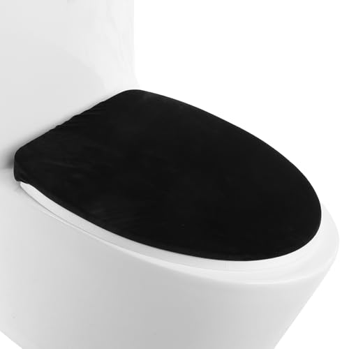 Auteonsa Microfiber Black Toilet Seat Cover Soft and Absorbent Toilet Seat Lid Cover Machine Washable Black Toilet Lid Covers for Bathroom Fits Most Size Toilet Lids