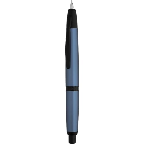 Majohn A1 Press Fountain Pen Fine Nib with Box, Retractable Blue Metal Ink Pen with Converter Writing Set (Black Clip Version)