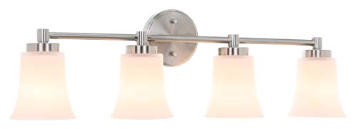 XiNBEi Lighting Vanity Light, Modern Bathroom Wall Light, Brushed Nickel 4 Light Bath Bar Light with Glass XB-W1235-4-BN