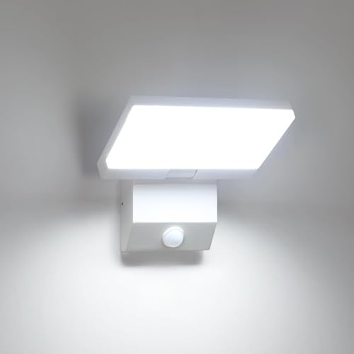 Comely 24W 6500K Applique Murale Extérieure avec Détecteur de Mouvement, Étanche IP65 Lampe Murale Blanche, Projecteur Exterieur avec Panneau LED Pivotant...