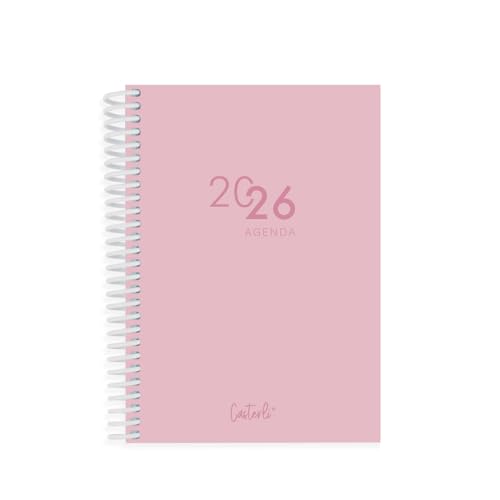 Agenda Anual  Formato A6 (105 x 148 mm), Trilingüe (Español, Inglés, Italiano), 3 Días por Página, Encuadernación con Resorte, Pequeña Portátil para Oficina, Escuela y Viajes (Rosa, A6)