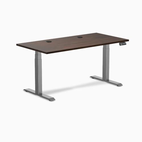 Image of Desky Dual Rubberwood Sit Stand Desk Dark Walnut 48 inch Space Gray
