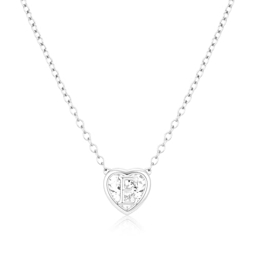Image of 925 Silver Initial Heart Zirconia Necklace for Women Girls Birthday Gift(E)