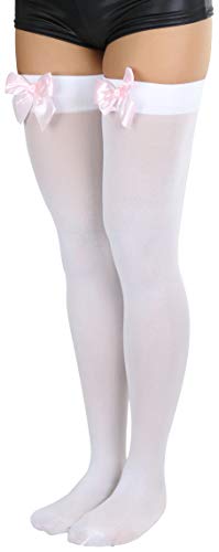 Image of ToBeInStyle Women's Opaque Long Thigh High Stockings w /Decorative Front Satin Bow