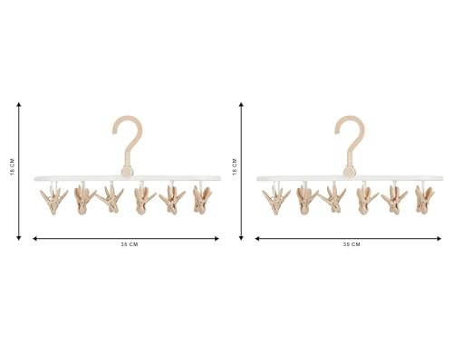 Image of Cloth Drying Hanger 12 Clips,360 Degree Portable and Foldable Clips,Baby Clothes, Clothes Drying Stand,Indoor Clothes, Space Saving, Travel Safe (Beige Pack of 2)