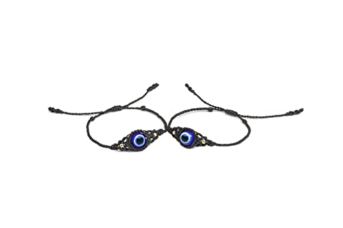 Lavoio Evil Eye Bracelets 10Mm Amber Tiger Eye Bracelets Adjustable Amulet For Women Men Little Boys & Girls (Black 2Pcs Evil Eye Bracelet) #TOP1