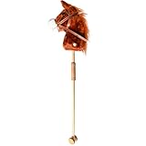 Unibos | Stick Horse With Wood Wheels Real Pony Neighing & Galloping Sounds Plush Hobby Horse Toy, 96cm, Brown (AA Batteries Required) (Brown)